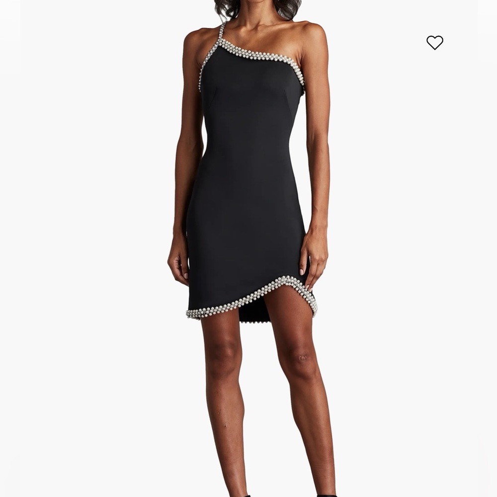 Tadashi Shoji Black One-Shoulder Dress with Pearl Accents